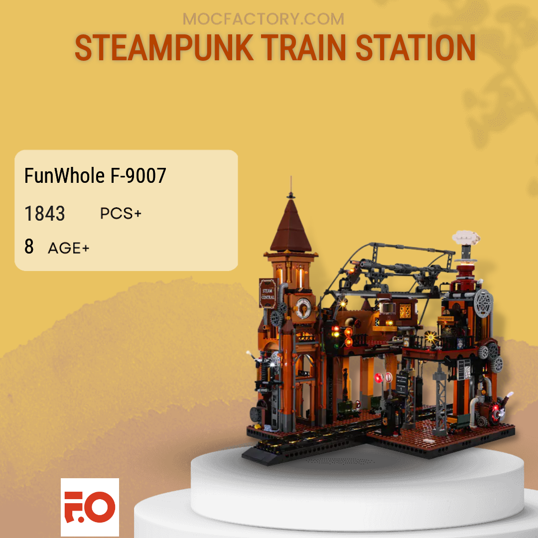 FunWhole F-9007 Steampunk Train Station Model Bricks | MOC FACTORY