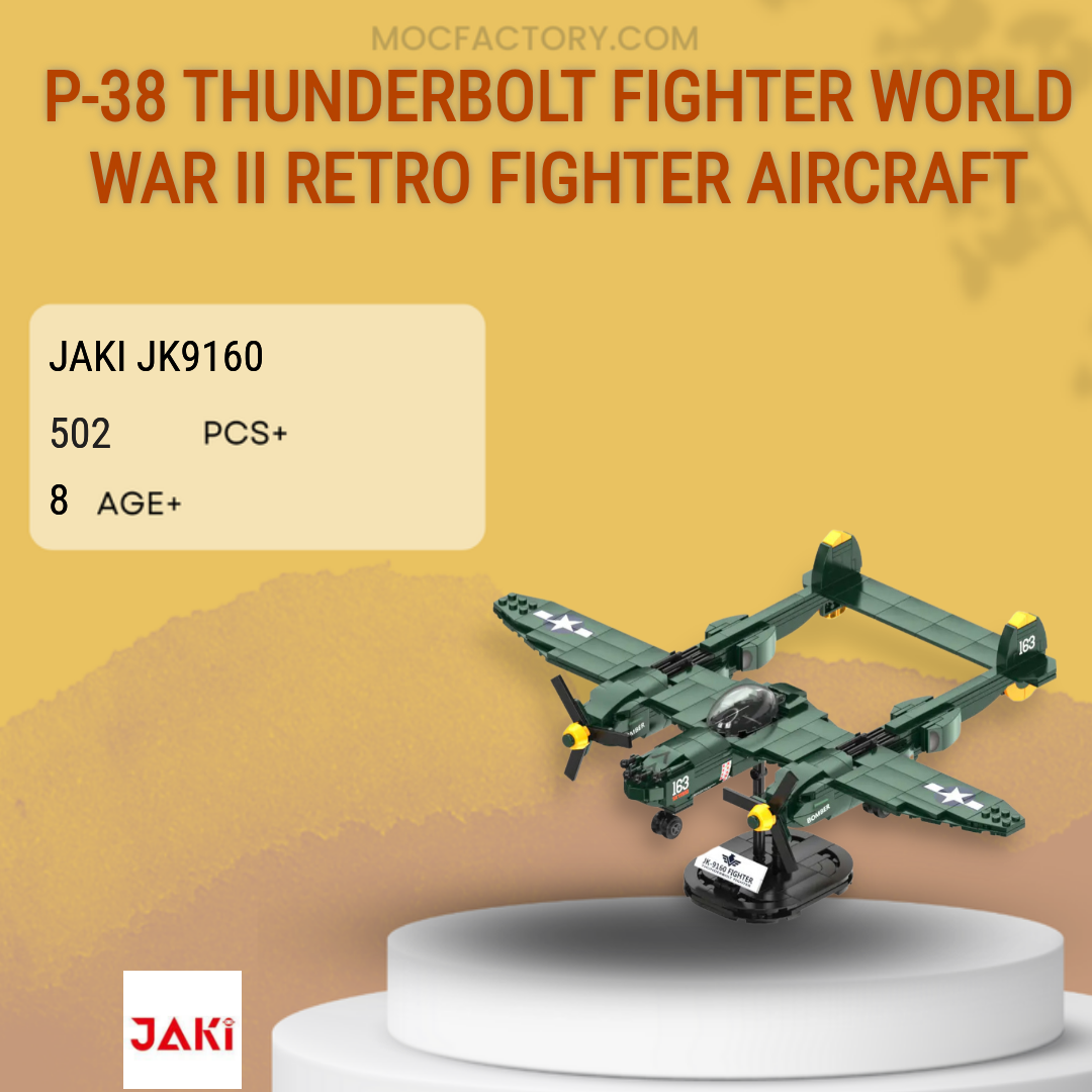 JAKI JK9160 P-38 Thunderbolt Fighter World War II Retro Fighter Aircraft Model Bricks 1 - MOC FACTORY JAKI JK9160 P-38 Thunderbolt Fighter World War II Retro Fighter Aircraft Model Bricks