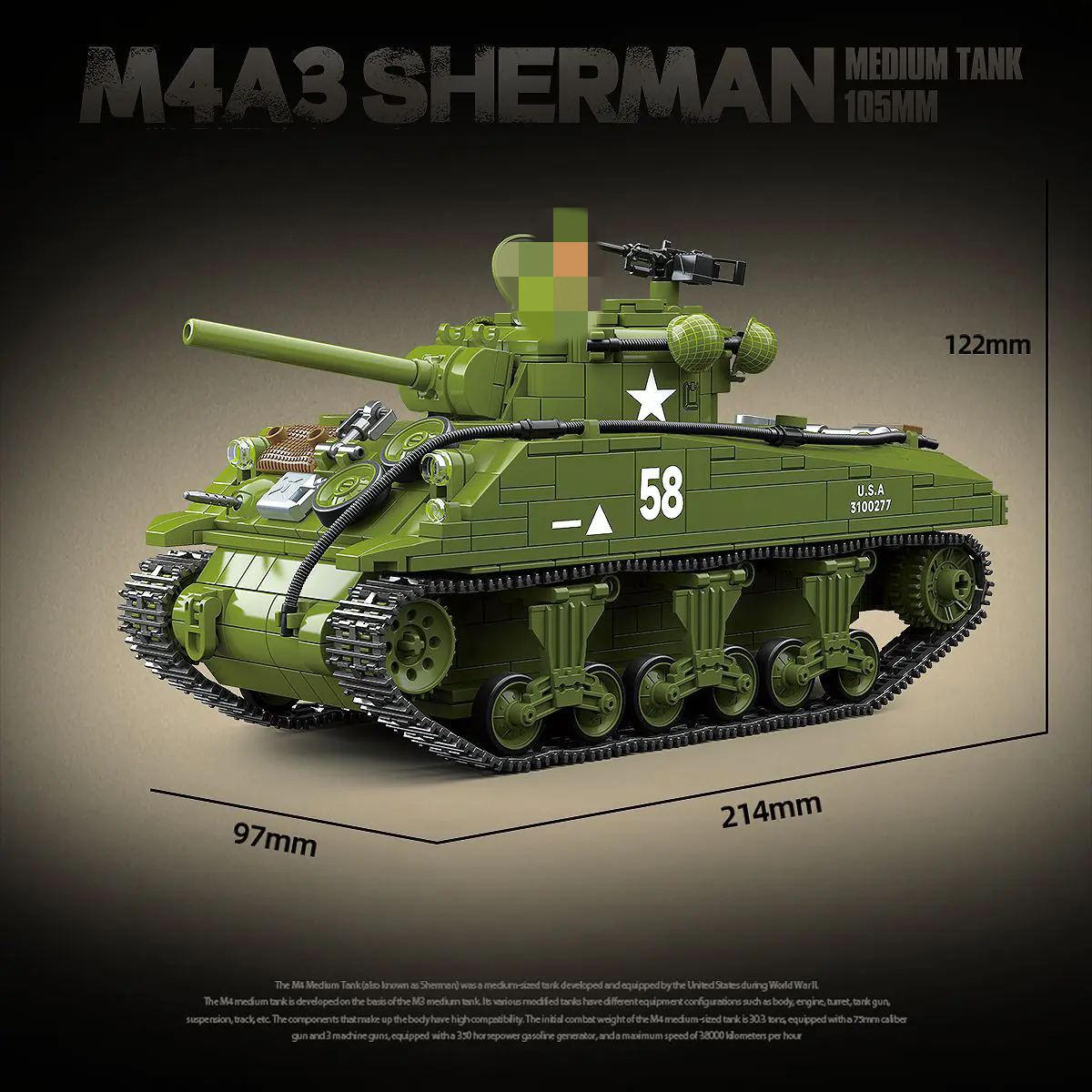QUANGUAN 100277 M4A3 Sherman Medium Tank 105MM Model Bricks 4 - MOC FACTORY QUANGUAN 100277 M4A3 Sherman Medium Tank 105MM Model Bricks - Image 4