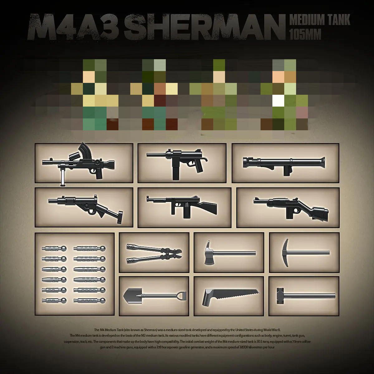 QUANGUAN 100277 M4A3 Sherman Medium Tank 105MM Model Bricks 2 - MOC FACTORY QUANGUAN 100277 M4A3 Sherman Medium Tank 105MM Model Bricks - Image 2