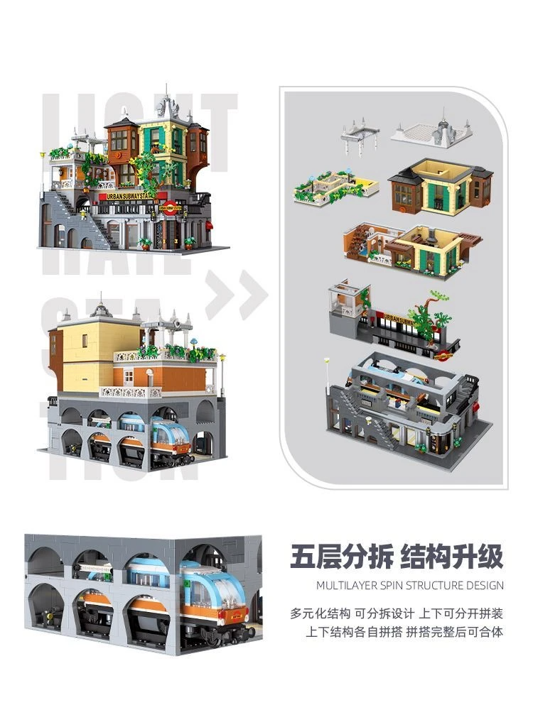 JIESTAR JJ89129 City Light Rail Station Model Bricks 4 - MOC FACTORY JIESTAR JJ89129 City Light Rail Station Model Bricks - Image 4
