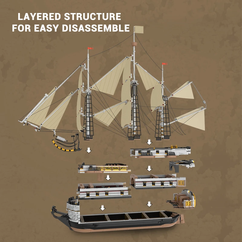 REOBRIX 66048 Endeavour Sailing Ship Model Bricks 2 - MOC FACTORY REOBRIX 66048 Endeavour Sailing Ship Model Bricks - Image 2