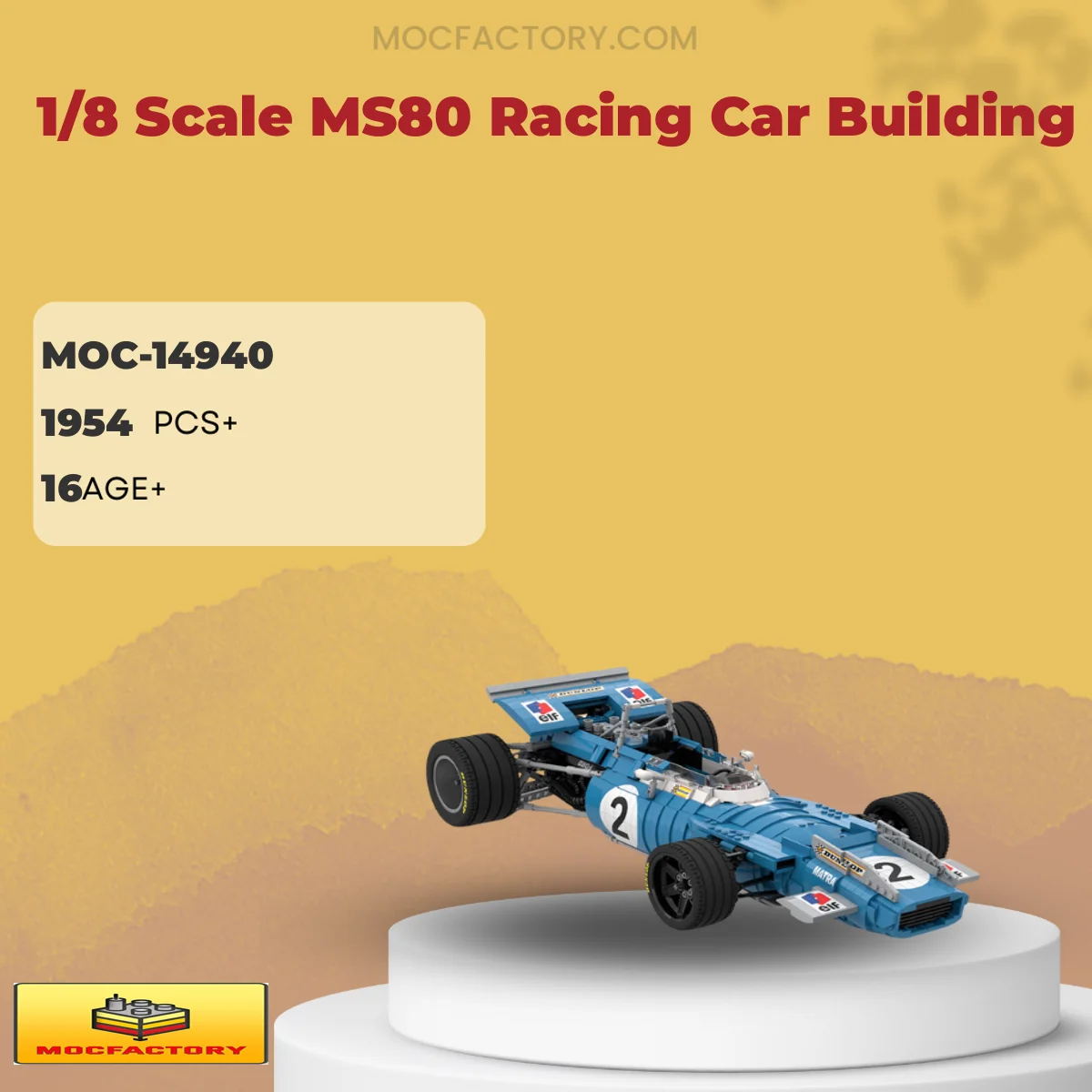 MOC Factory 14940 1/8 Scale MS80 Racing Car Building Model Bricks